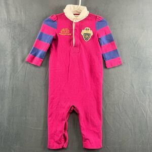 Vintage Ralph Lauren Emblem Crest Embroidered Ruffle Neck Long Sleeve 9 Mos